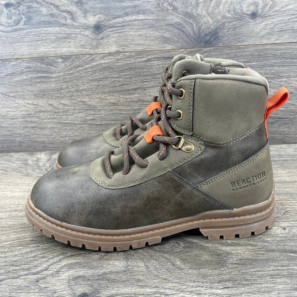 Kenneth Cole Reaction Hiking Boots Kids Size 3 Olive Green Brown KCR971-2AA
